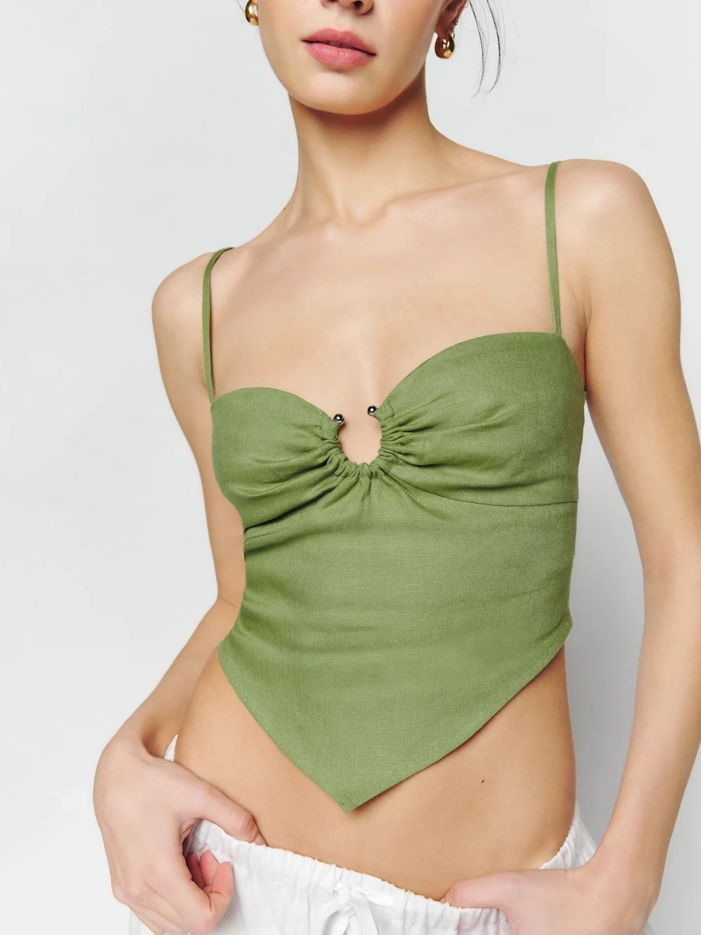 Reformation Sansa Linen Top Avocado - Size 2